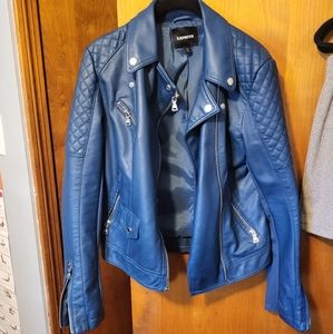 Express Blue Leather Jacket Size Small